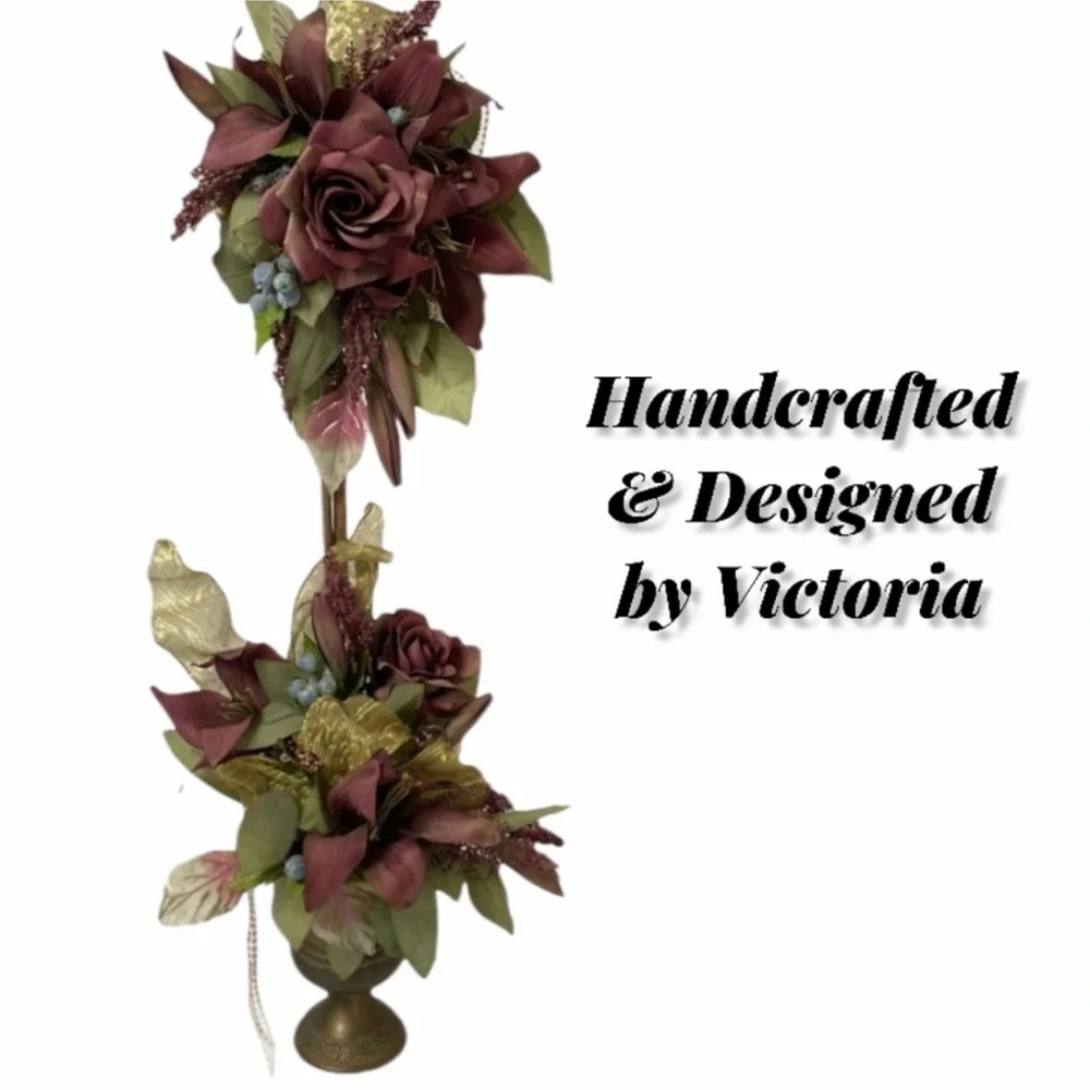 Floral Topiary Elegant Gold Pearls Flowers Victorian Vintage Cottage Home Decor
